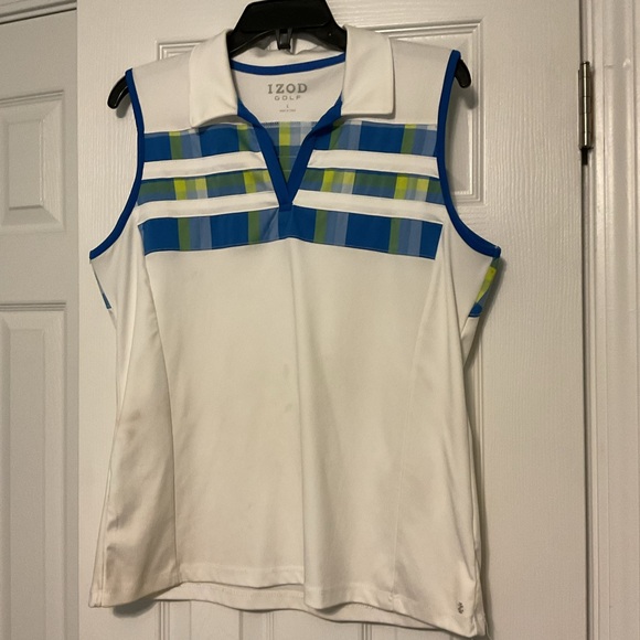 Izod Golf White with blue trim top - Picture 1 of 2